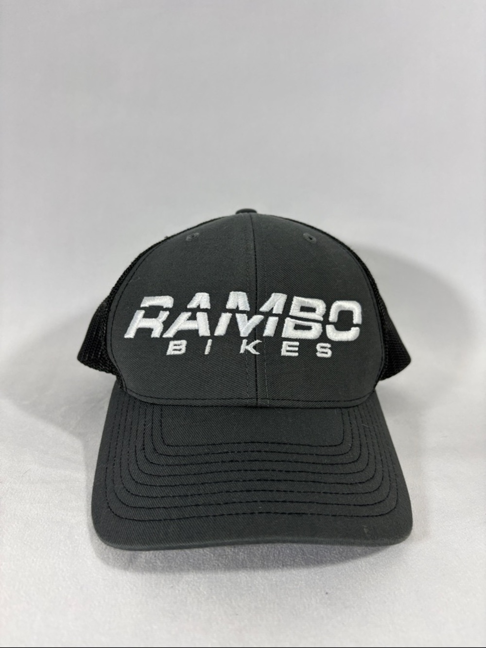 Rambo Bikes Black Mesh Snapback Trucker Hat with Embroidered Front **